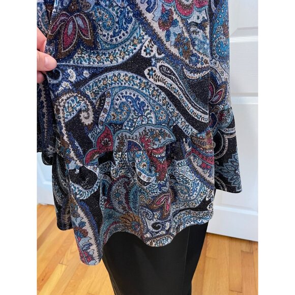 Vtg BonWorth Womens Shimmery Paisley Tunic Top Size XL Dark Fairy Indie NYE Glam - Picture 5 of 13